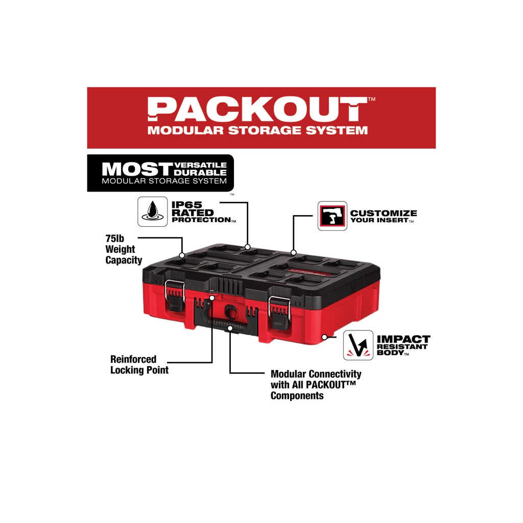 CAJA HERRAMIENTA CON INSERTO PERSONALIZABLE PACKOUT 52.6X36.6X15.7 CM 48-22-8450 MILWAUKEE