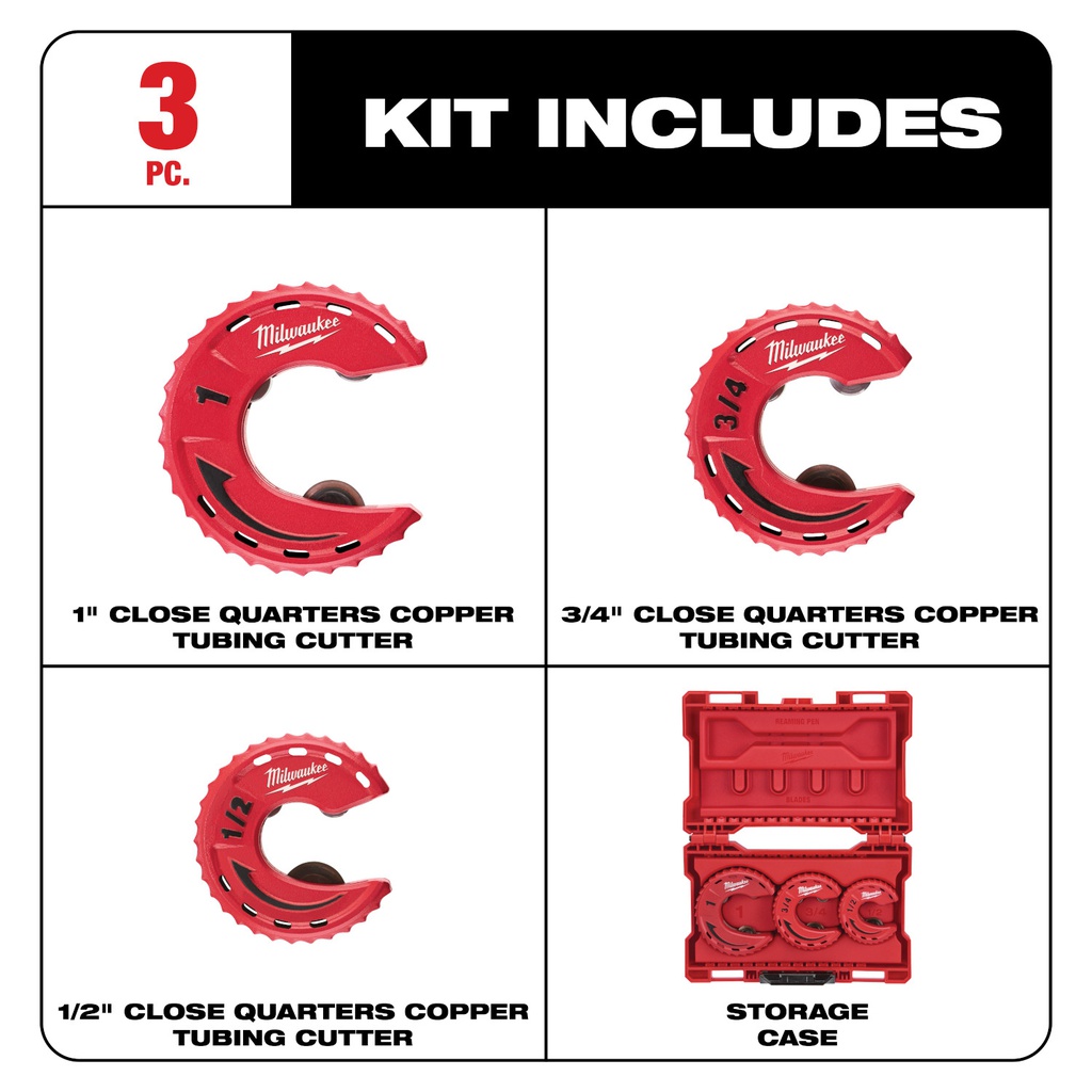 KIT DE 3 CORTADORES DE TUBOS 1/2", 3/4" & 1" 48-22-4263 MILWAUKEE