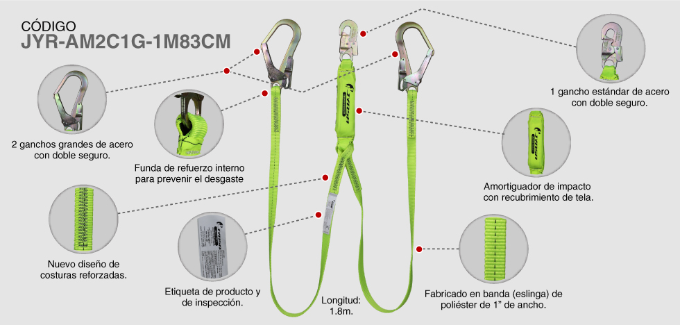 LINEA DE VIDA CON AMORTIGUADOR DOBLE BANDA JYR-AM2C1G-1M83CM JYRSA