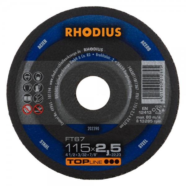 DISCO CORTE METAL PLANO 115x2.5x22.2MM 202390 TOP LINE RHODIUS