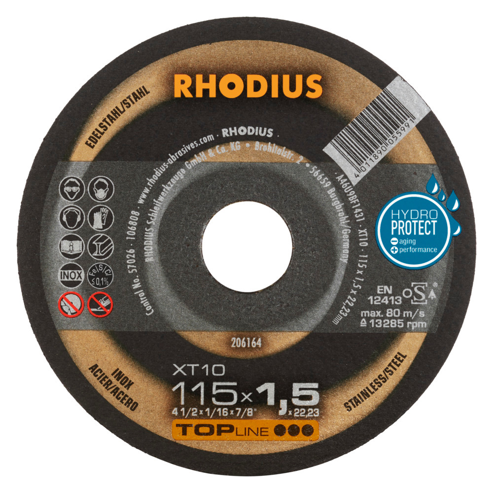 DISCO CORTE METAL FINO (INOX) 115X1.5X22.2MM 4.5" 206164 TOP LINE RHODIUS