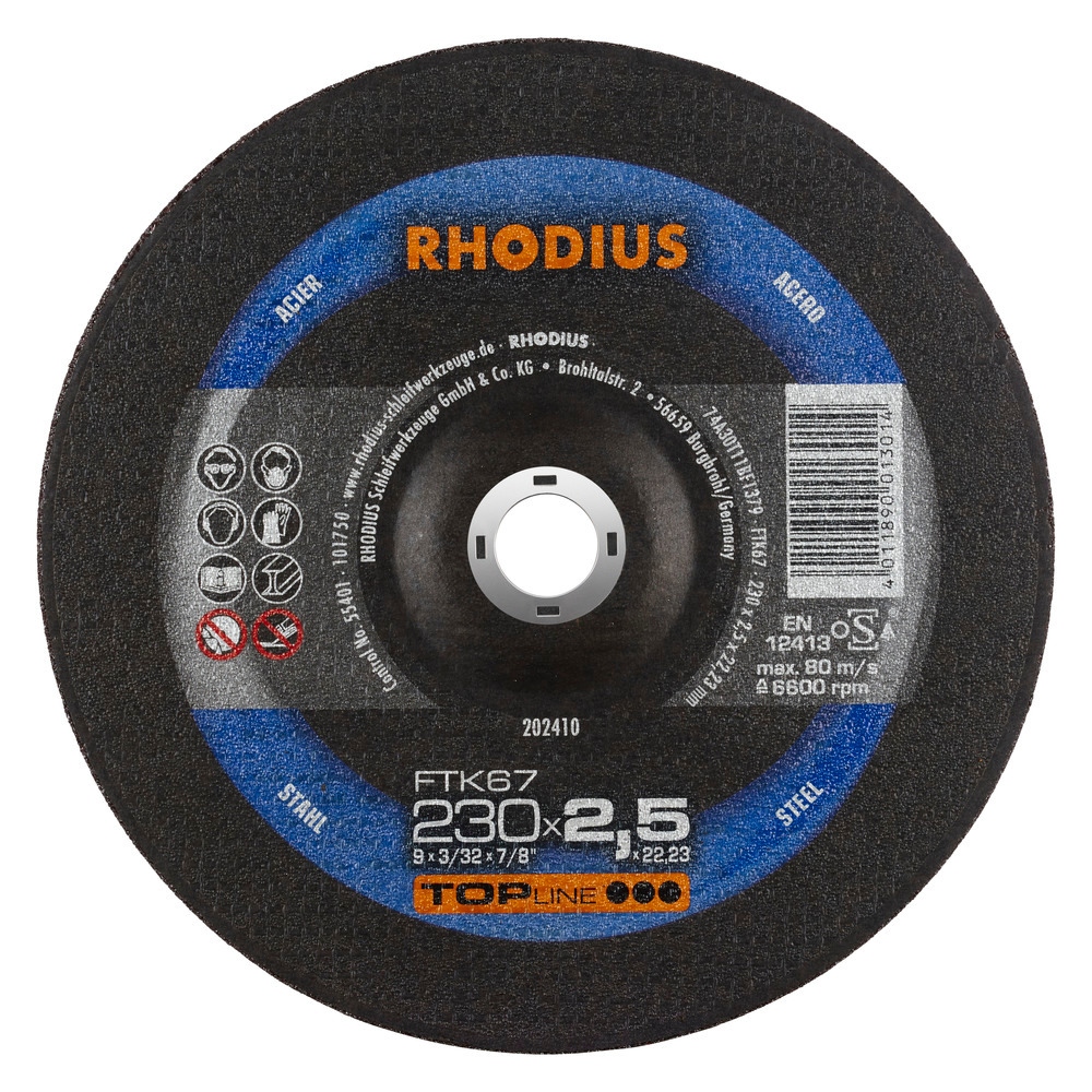 DISCO CORTE METAL CONCAVO 230X2.5X22.2MM 9" 202410 TOP LINE RHODIUS