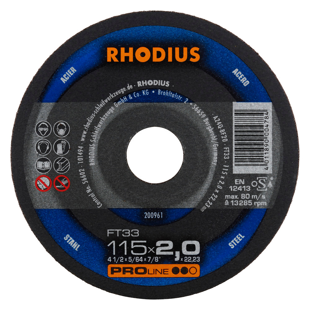 DISCO CORTE METAL FINO 115X2X22.23MM 200961 PRO LINE RHODIUS