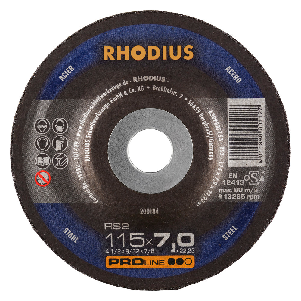 DISCO ESMERILAR METAL 115X7X22.23MM (4-1/2") 200184 PRO LINE RHODIUS