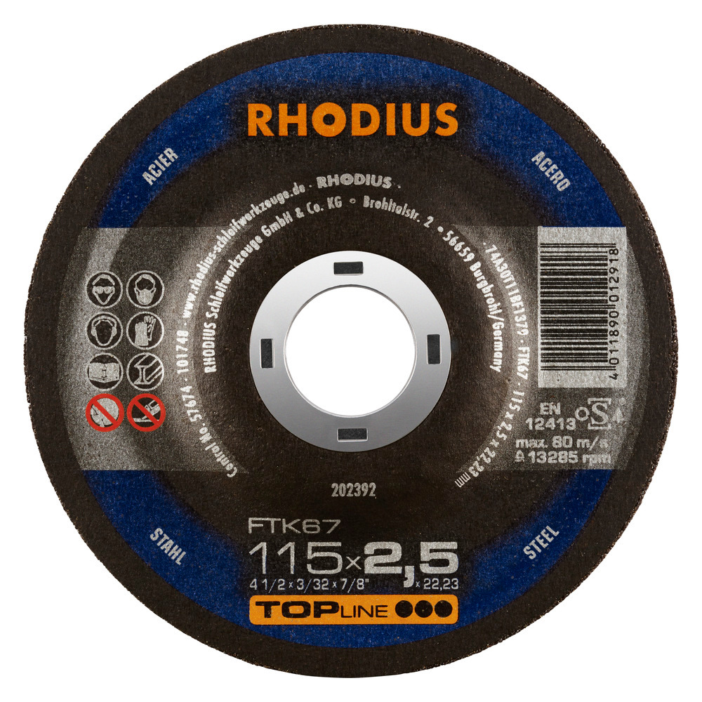 DISCO CORTE METAL CONCAVO 115x2.5x22.2MM  TOP LINE 202392 RHODIUS