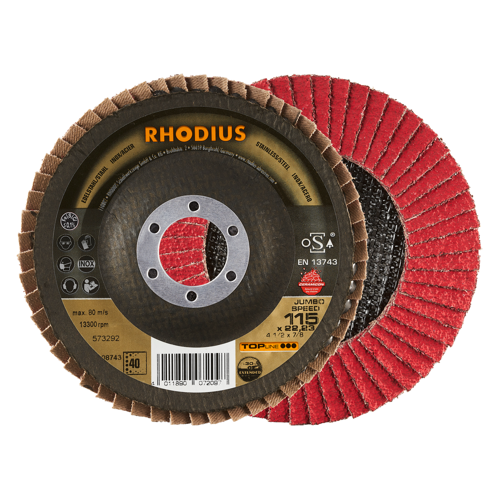 DISCO FLAP CERAMICON 4-1/2"X7/8" GR40 TOP LINE RHODIUS