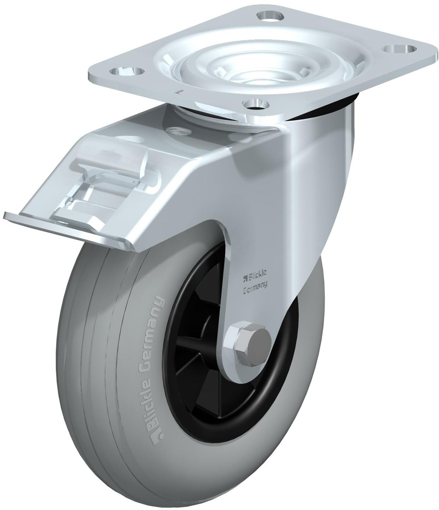 RUEDA GIRATORIA CON FRENO GRIS SUPER ELASTICA 125X37,5MM 50KG L-VWPP125G-FI-SG 706903 BLICKLE