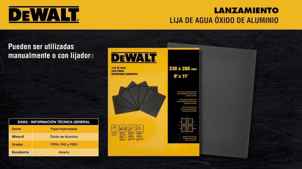 LIJA DE AGUA 9"X11" GRANO 180 OA DAW20180S DEWALT