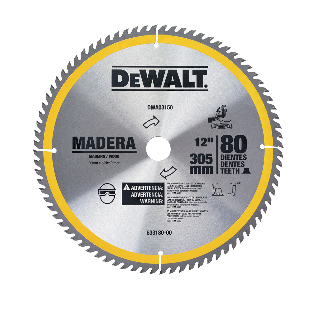 DISCO SIERRA 12"X1-3/4" EJE 80 DIENTES MADERA DWA03150 DEWALT