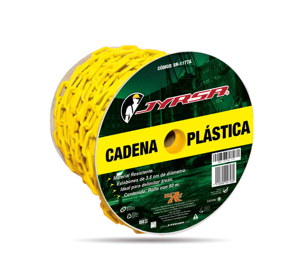 CADENA DE PLASTICO AMARILLA 6 MM 50 MTS ROLLO SR-1177AM JYRSA