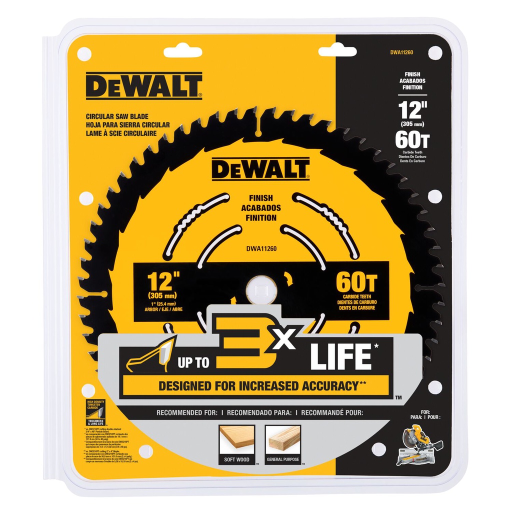 DISCO SIERRA 12"X1" 60 DIENTES MADERA RAPIDO DWA11260 DEWALT