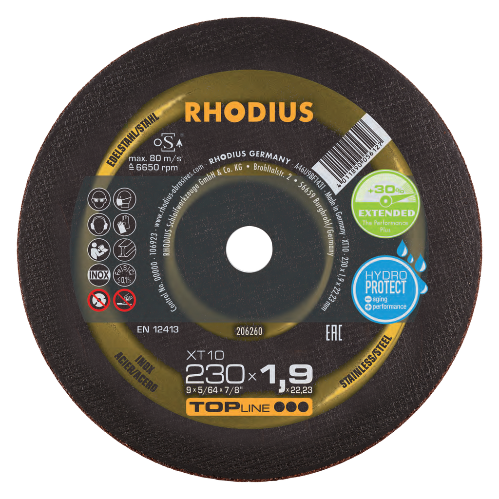 DISCO CORTE METAL FINO XT10 230X1.9X22.2MM 9" 206260 TOP LINE RHODIUS
