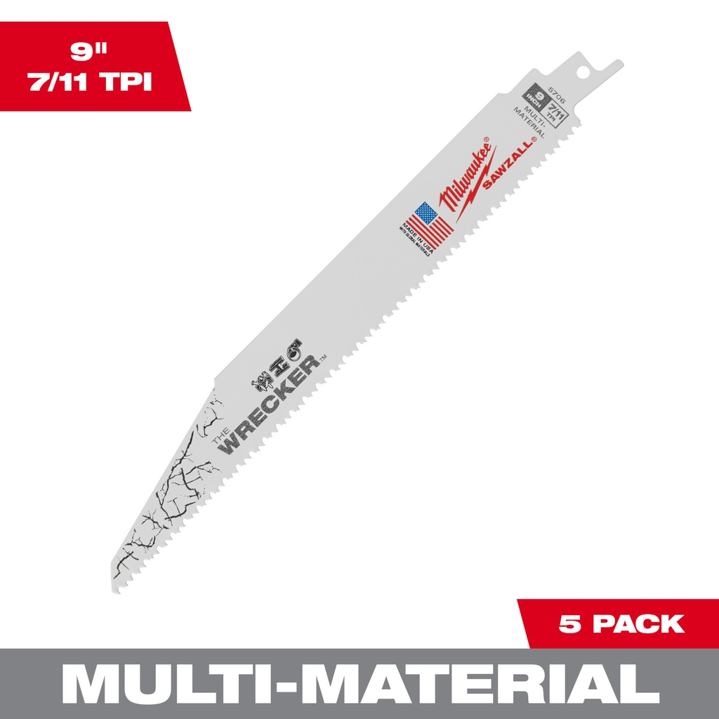 HOJA PARA SIERRA RECIPROCA 9" MULTIMATERIAL 7/11TPI PAQ.5 UDS 48-00-5790 MILWAUKEE