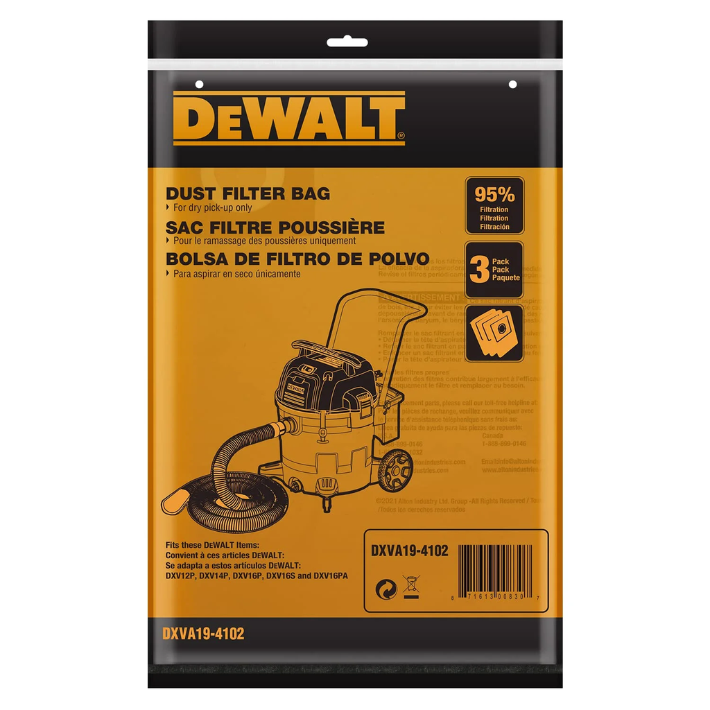 BOLSA DE POLVO 8-16 GAL P/ASPIRADORA DXV10SB&DXV12P-QTA&DXV16P-QTA DXVA19-4102 DEWALT
