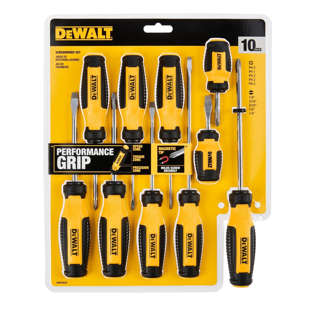 JUEGO DESTORNILLADORES PL/PH 10 PIEZAS DWHT65201 DEWALT