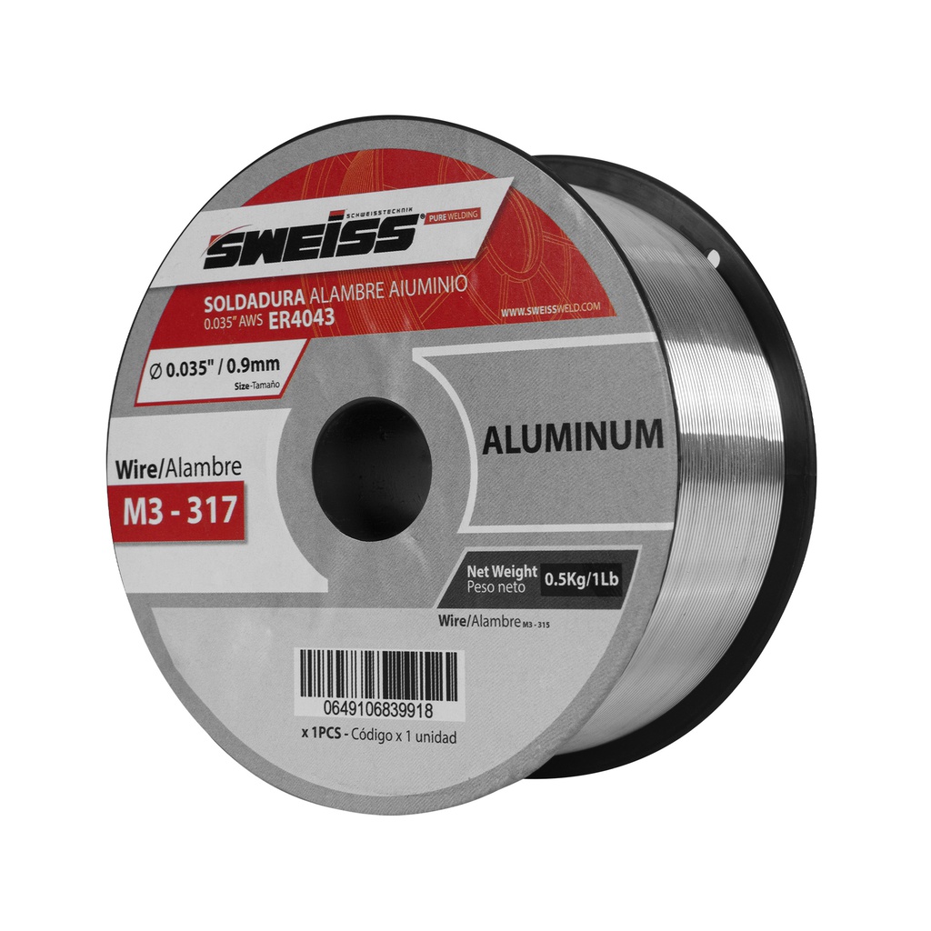 ROLLO SOLDADURA ALAMBRE MIG ALUMINIO 0.035' 0.9mm AWS ER4043 (4.4 Lb) M3-327 SWEISS