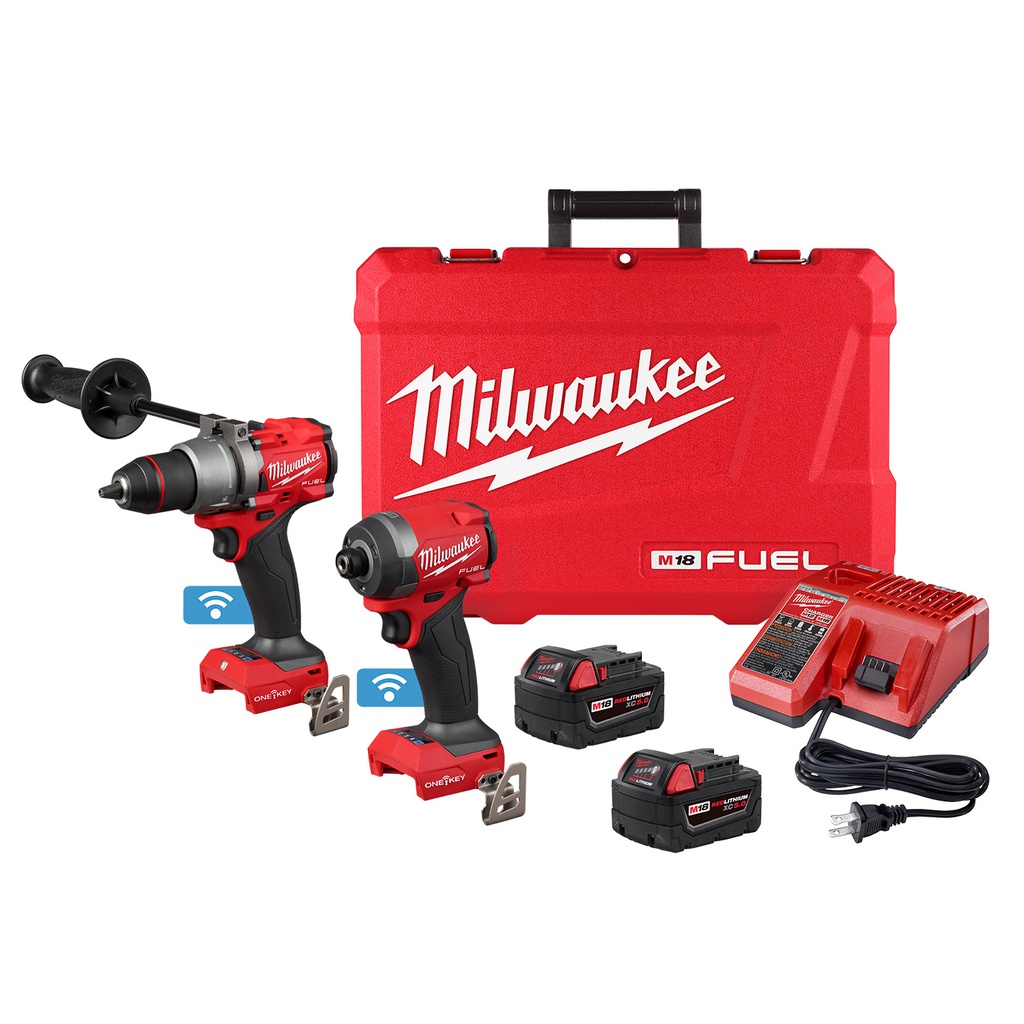 KIT TALADRO 1/2" 2906-20+ATORNILLADOR IMPACTO 1/4" 2957-20 M18 CON ONE-KEY 3696-22 MILWAUKEE