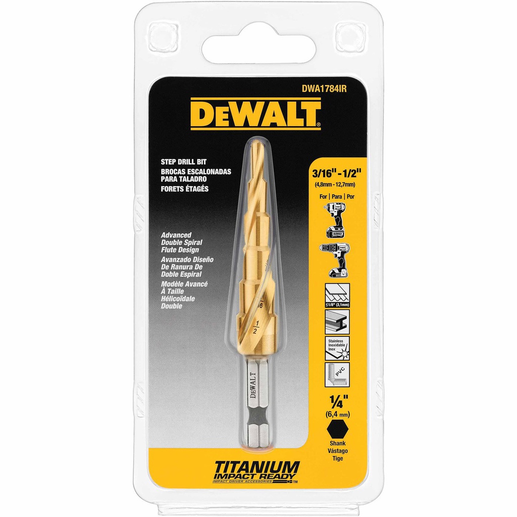 BROCA ESCALONADA TITANIO 3/16"-1/2" DWA1784IR DEWALT