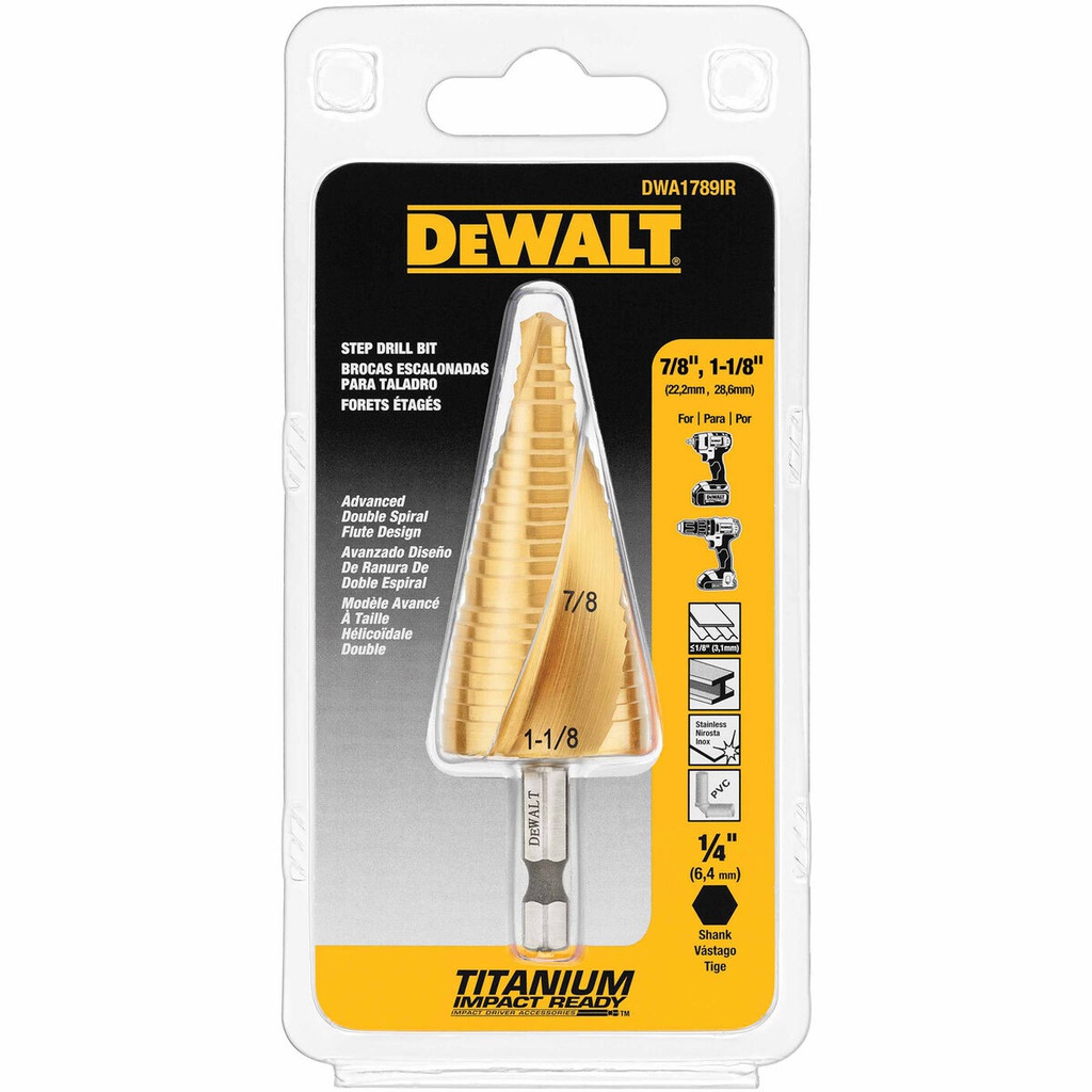 BROCA ESCALONADA TITANIO 7/8"-1-1/8" DWA1789IR DEWALT