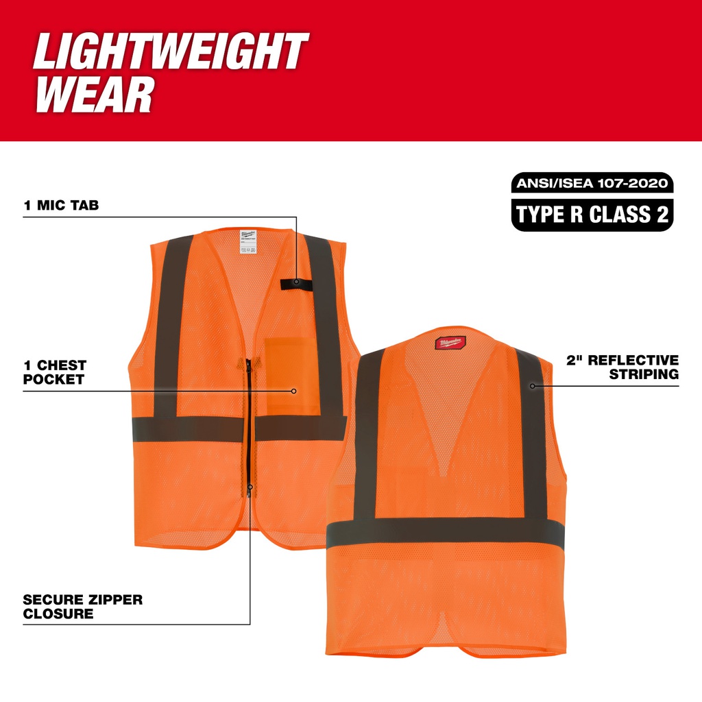 CHALECO NARANJA ALTA VISIBILIDAD CLASE 2 TALLA S/M 48-73-2245 MILWAUKEE