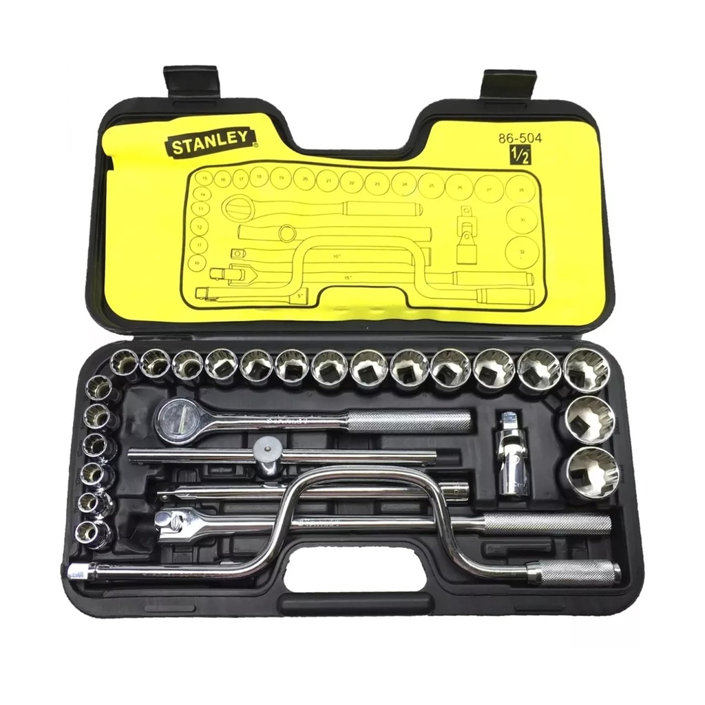 JUEGO CUBOS 1/2" 12 PUNTAS MM 29 PIEZAS 10 A 32 MM 86-504 STANLEY