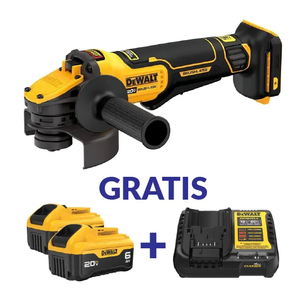 ESMERILADORA ANGULAR 4-1/2"-5" 20V/60V FLEXVOLT DCG416B+2DCB206+DCB1104B3 DEWALT