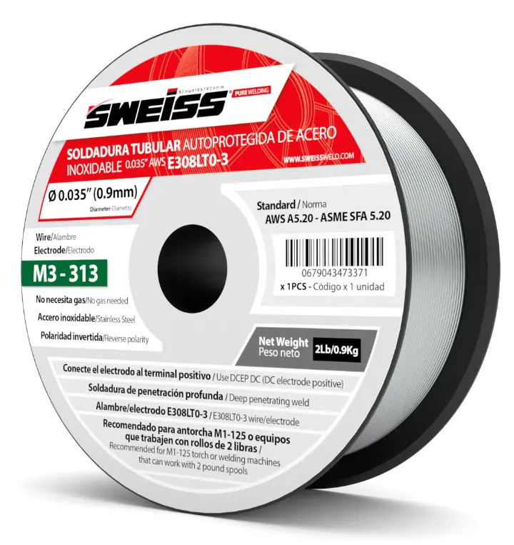 ROLLO SOLDADURA TUBULAR ACERO INOXIDABLE AUTOPROTEGIDO (SIN GAS) 0.035" 0.9MM AWS E308LT0-3 100MM (10 LBS) M3-323 SWEISS