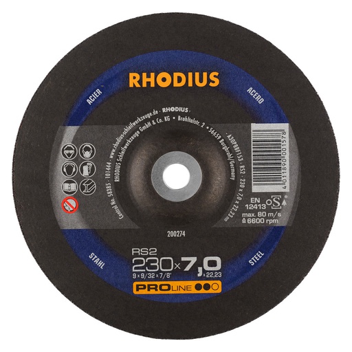 [200274] DISCO ESMERILAR METAL RS2 230X7X22.23MM (9") PRO LINE 200274 RHODIUS