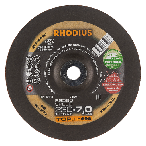 [210659] DISCO ESMERILAR CERAMICON RS580 230X7.0X22MM 210659 TOP LINE RHODIUS