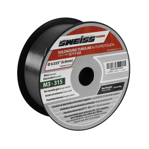 [M3-315] ROLLO SOLDADURA TUBULAR FCAW AUTOPROTEGIDO (SIN GAS) O.035" 0.9MM AWS E71T-GS (2LBS) M3-315 SWEISS
