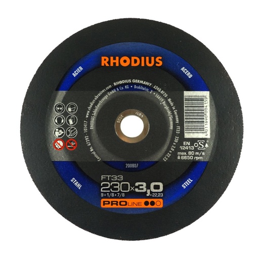 [395044] DISCO CORTE METAL PLANO 230X3X22.23MM BASIC 395044 RHODIUS
